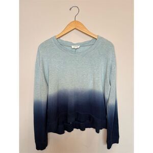 Splendid Women's Plunge Tie Dye Pullover Blue Ombre Crewneck Sweater Size M